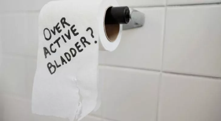 a picture of a sign that reads 'over active bladder?'